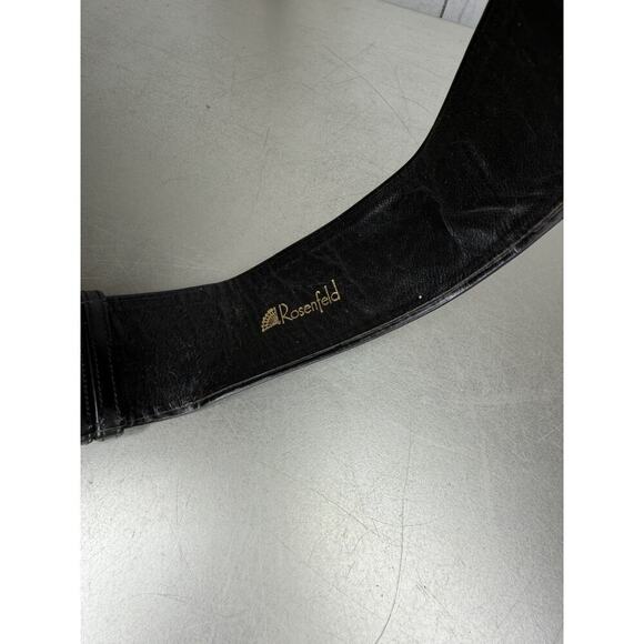 Vintage Large Gold Lancret Victorian Leather Black Belt Harry Rosenfeld M/L